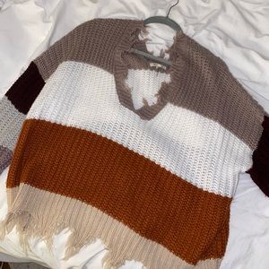 V Neck Striped Sweater Size M/L